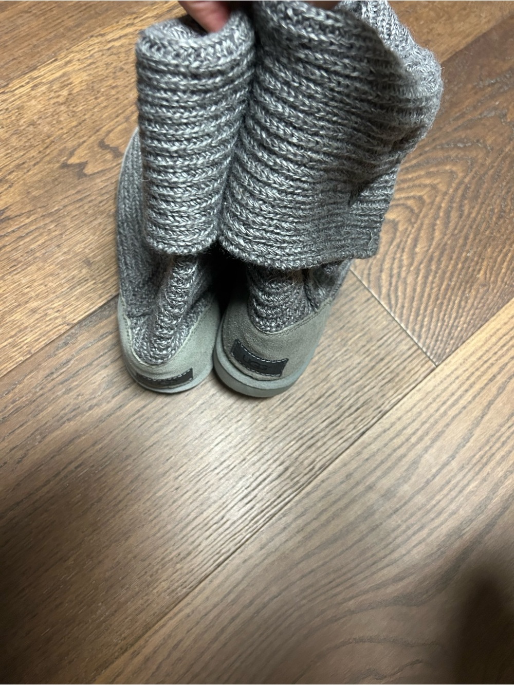 UGG Gray Knit Boot Slippers with Fold-Over Cuff